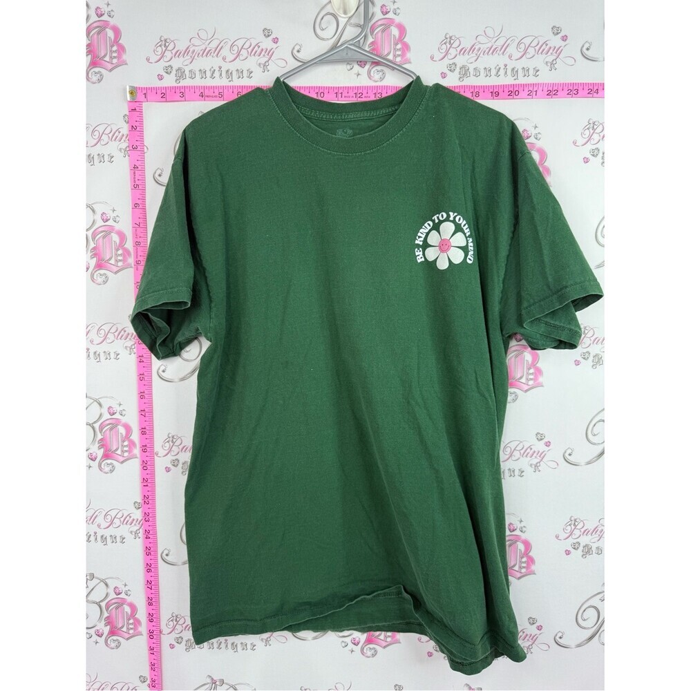Fruit of the Loom Forest Green Tee with Pink & White Flower